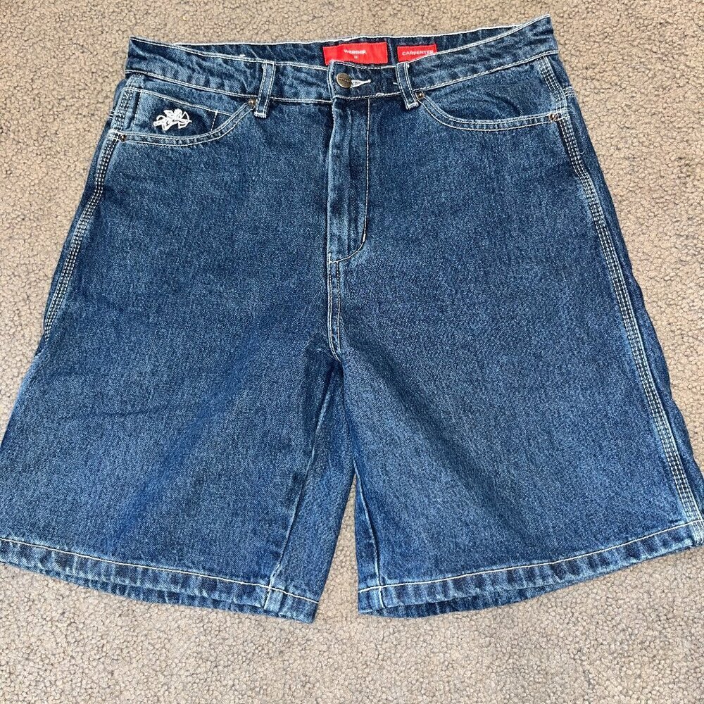 WORSHIP CARPENTER DENIM JEAN SHORTS JORTS Steady Mid Blue "HIGH SPIRITS @2020 32
